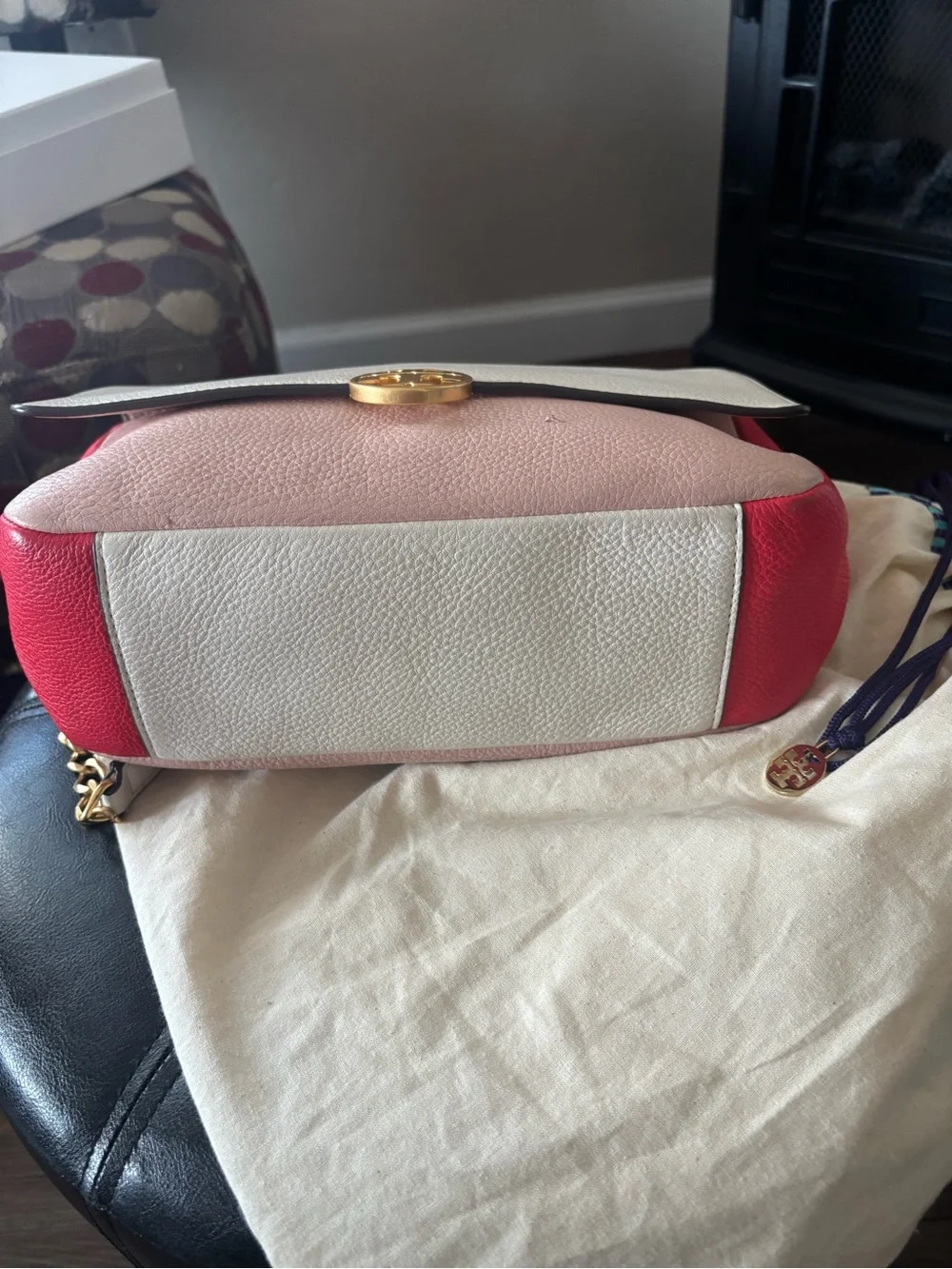 Tory Burch Two-Tone Cream & Blush Pebbled Leather Crossbody
